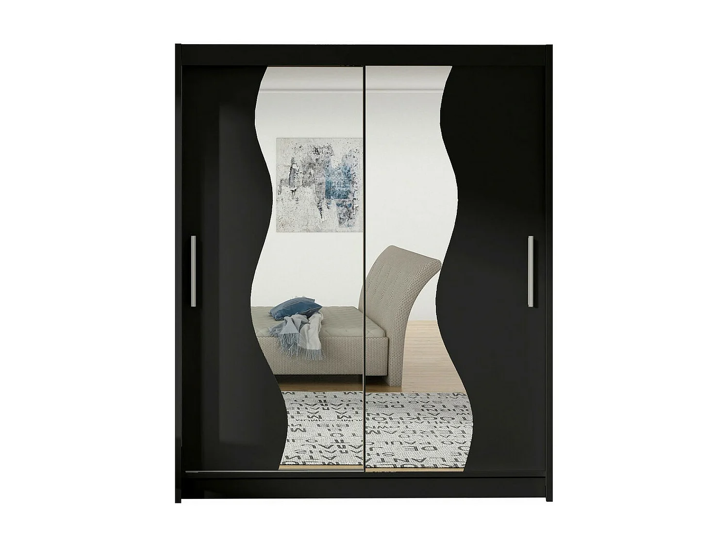 Armoire Closico 134, Noir, 200x150x58cm, Portes d'armoire: Coulissantes
