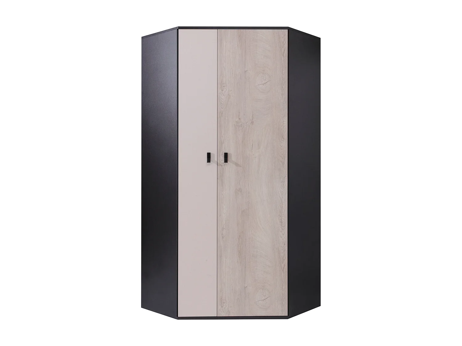 Armoire d'angle Camteso 100, Noir|Beige|Chêne, 190x90x90cm, Nombre d'étagères: 5