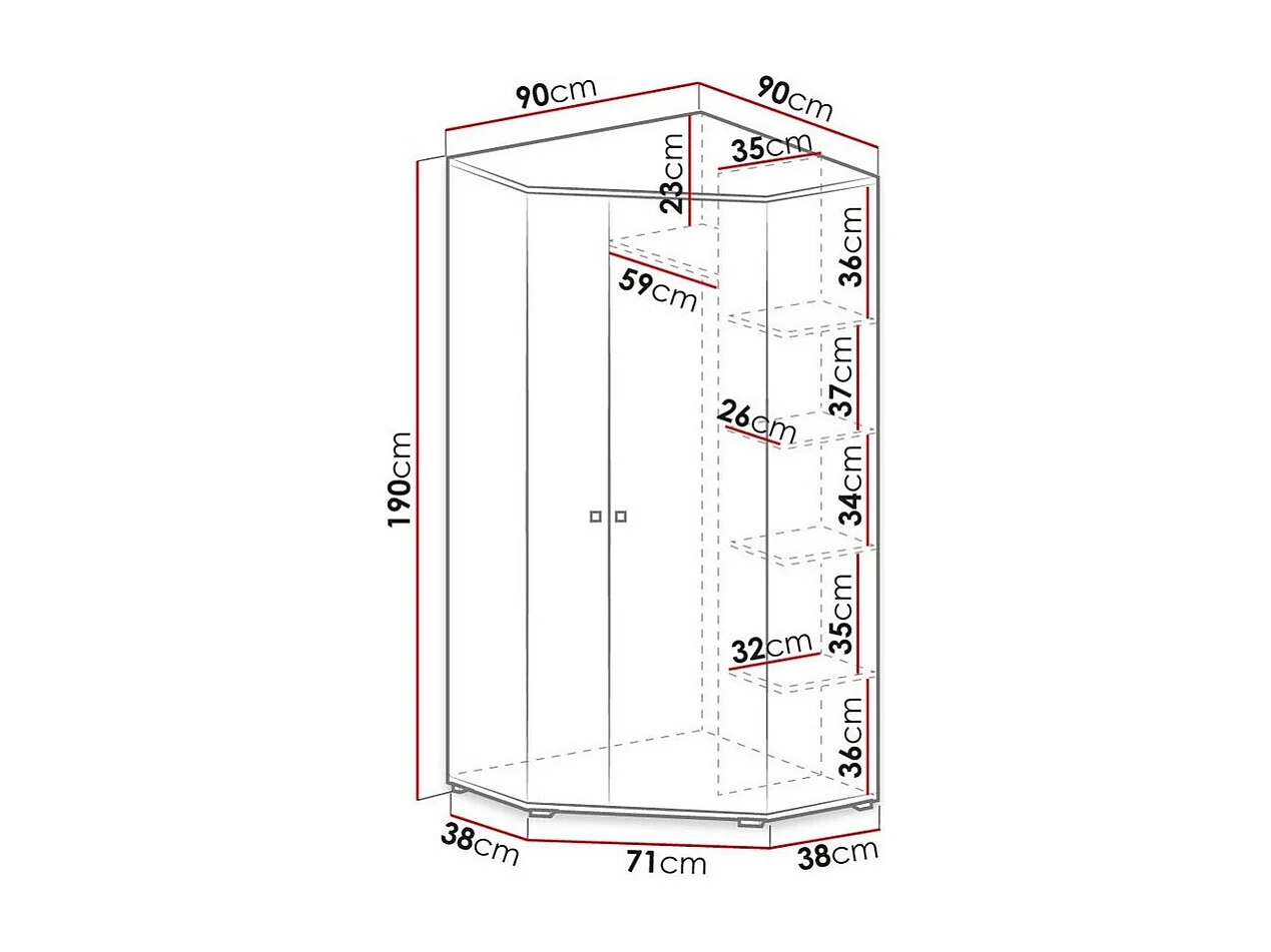 Armoire d'angle Camteso 100, Noir|Beige|Chêne, 190x90x90cm, Nombre d'étagères: 5