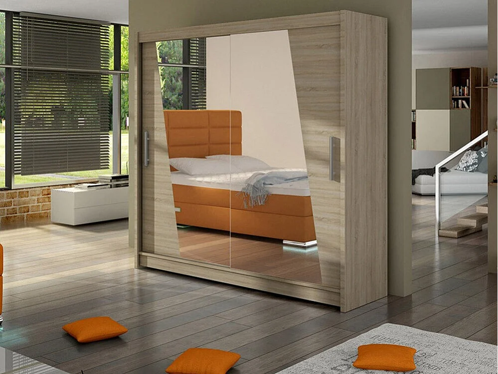 Armoire Closico 144, Sonoma chêne, 215x180x58cm, Portes d'armoire: Coulissantes