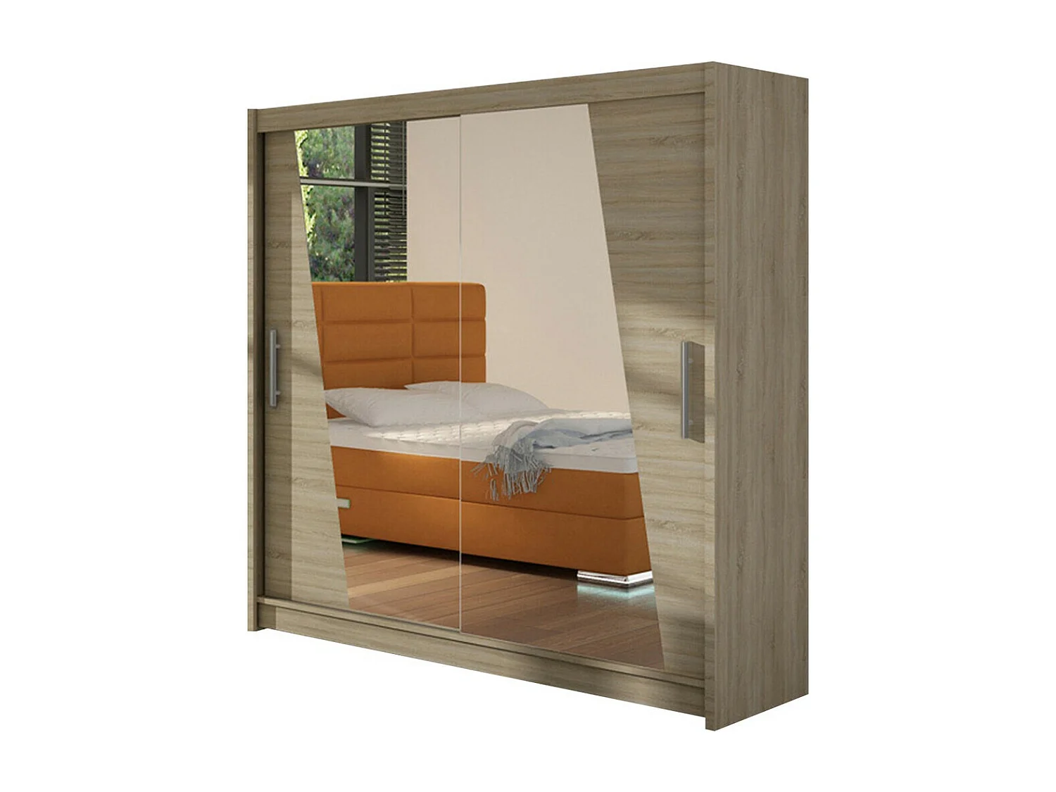 Armoire Closico 144, Sonoma chêne, 215x180x58cm, Portes d'armoire: Coulissantes