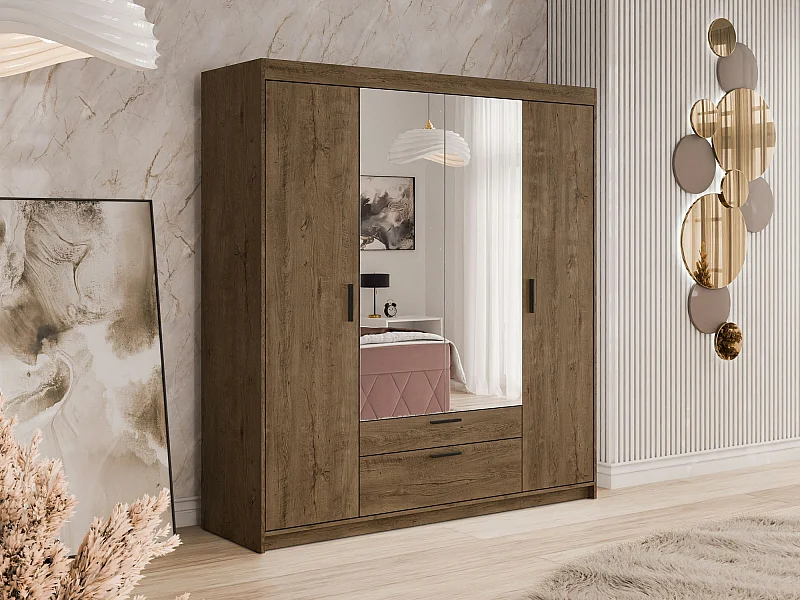 Armario Novduni 108, Roble de lefkada, 191x176x53cm, Puertas de armario: Con bisagras