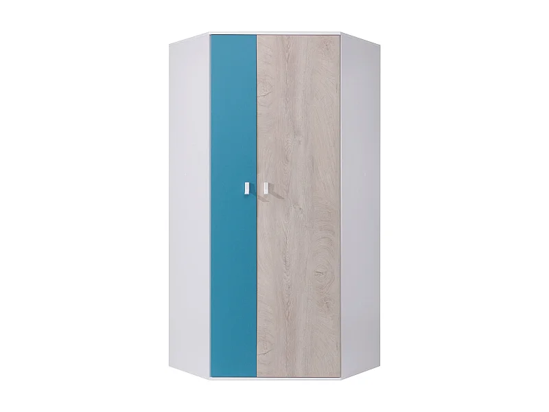Armoire d'angle Camteso 100, Blanc|Turquoise|Chêne, 190x90x90cm, Nombre d'étagères: 5