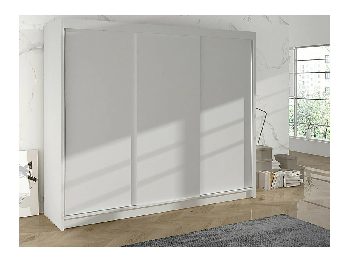 Armoire Closico 159, Blanc, 215x200x58cm, Portes d'armoire: Coulissantes