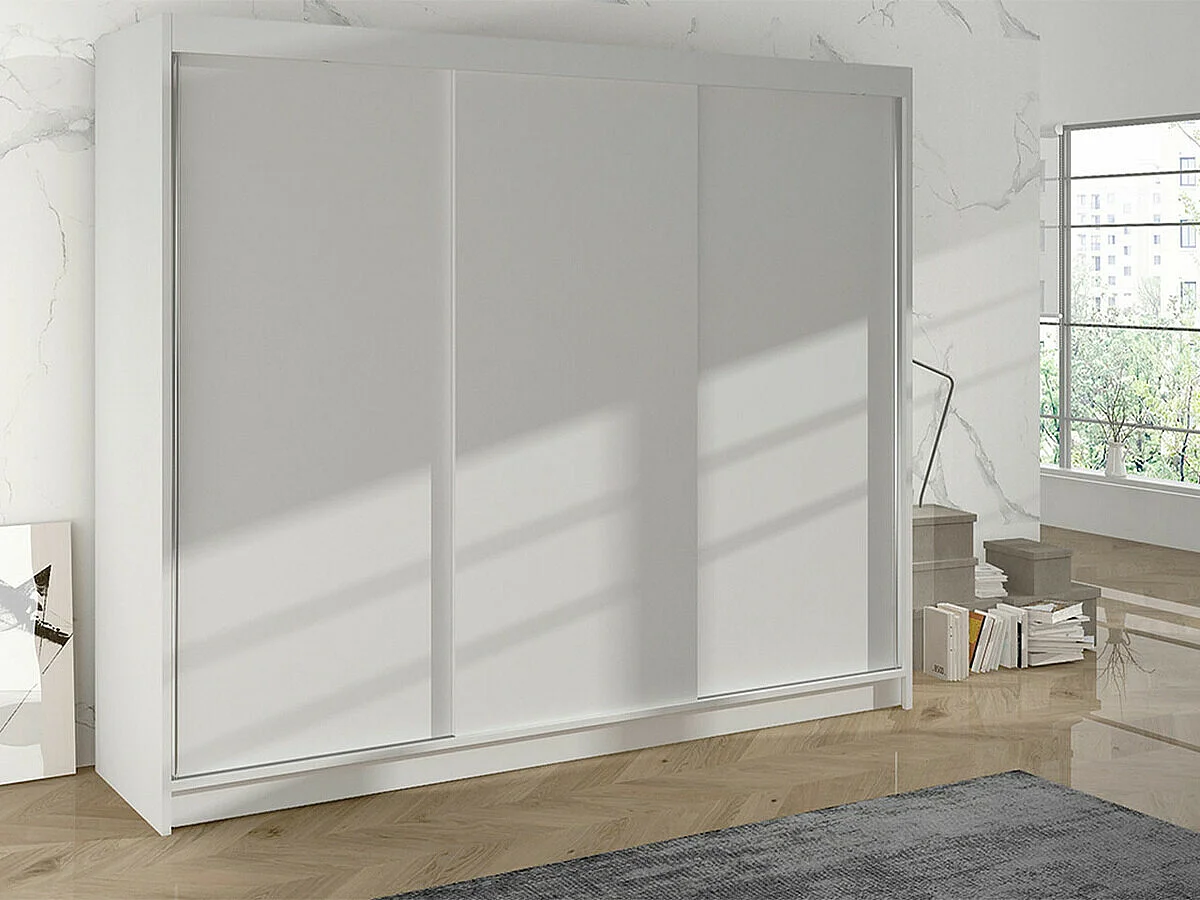 Armoire Closico 159, Blanc, 215x200x58cm, Portes d'armoire: Coulissantes