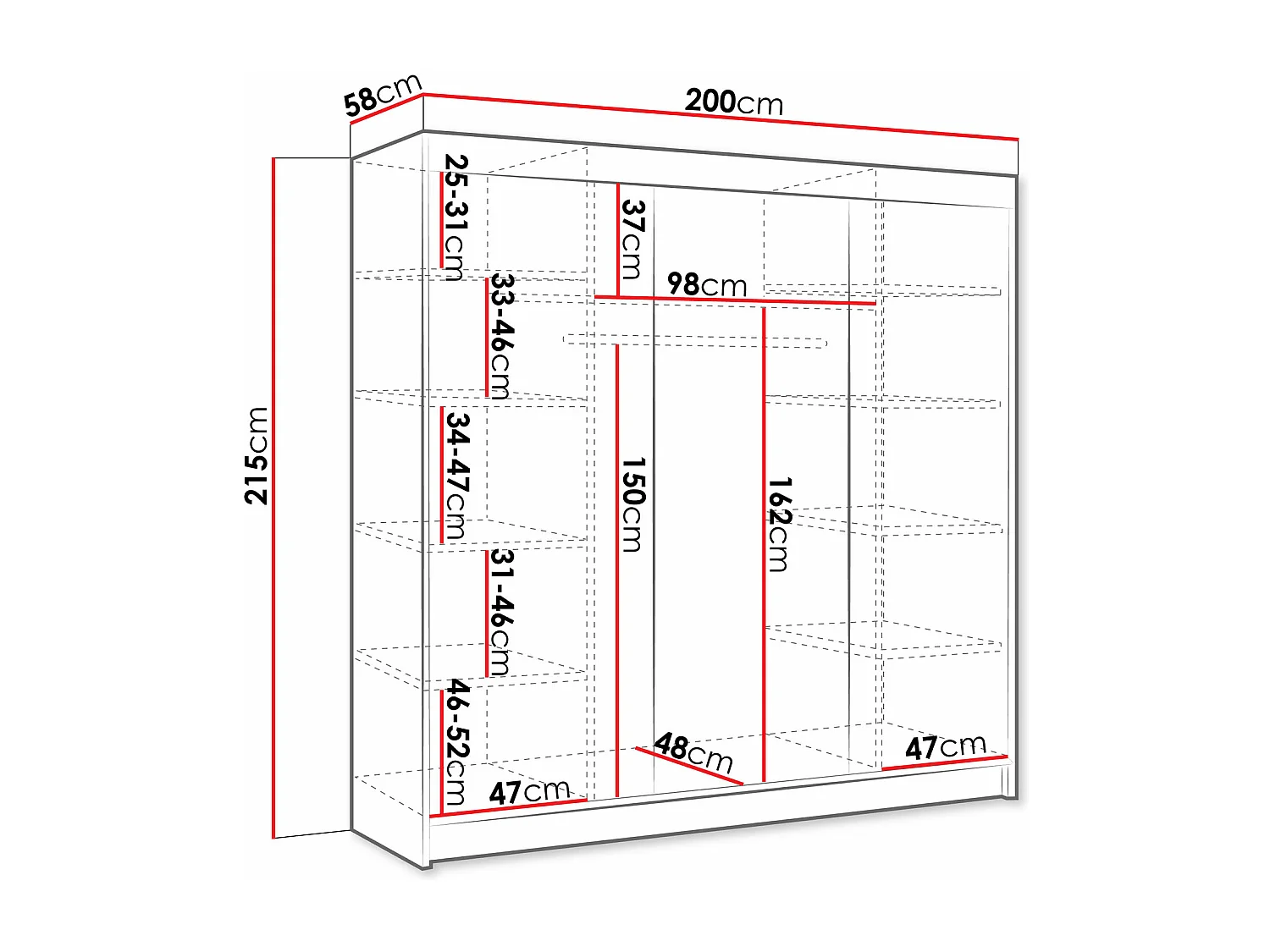 Armoire Closico 159, Blanc, 215x200x58cm, Portes d'armoire: Coulissantes