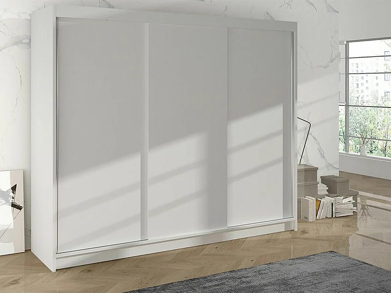 Armoire Closico 159, Blanc, 215x200x58cm, Portes d'armoire: Coulissantes