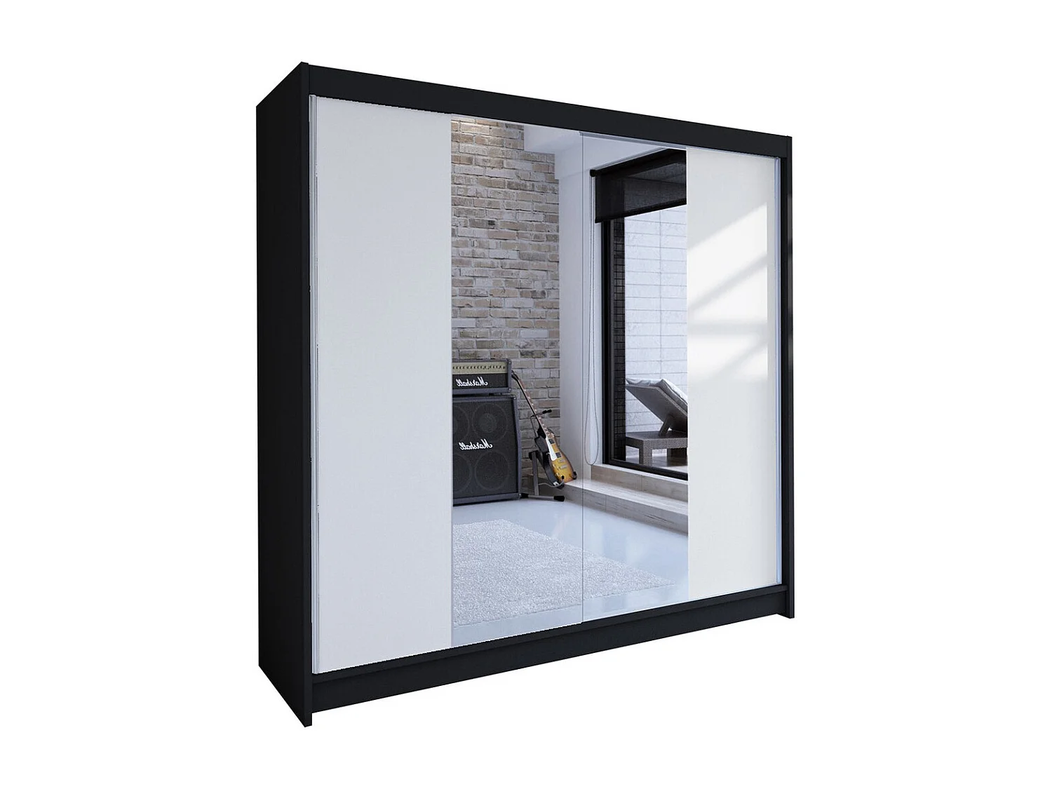 Armoire Closico 138, Noir|Blanc, 215x180x58cm, Portes d'armoire: Coulissantes