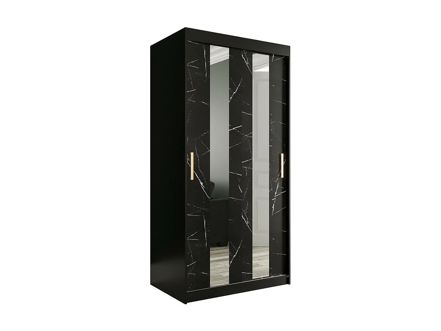 Armadio Hartford 240, Nero opaco|Marmo nero, 200x100x62cm, Porte armadi: Scorrevoli