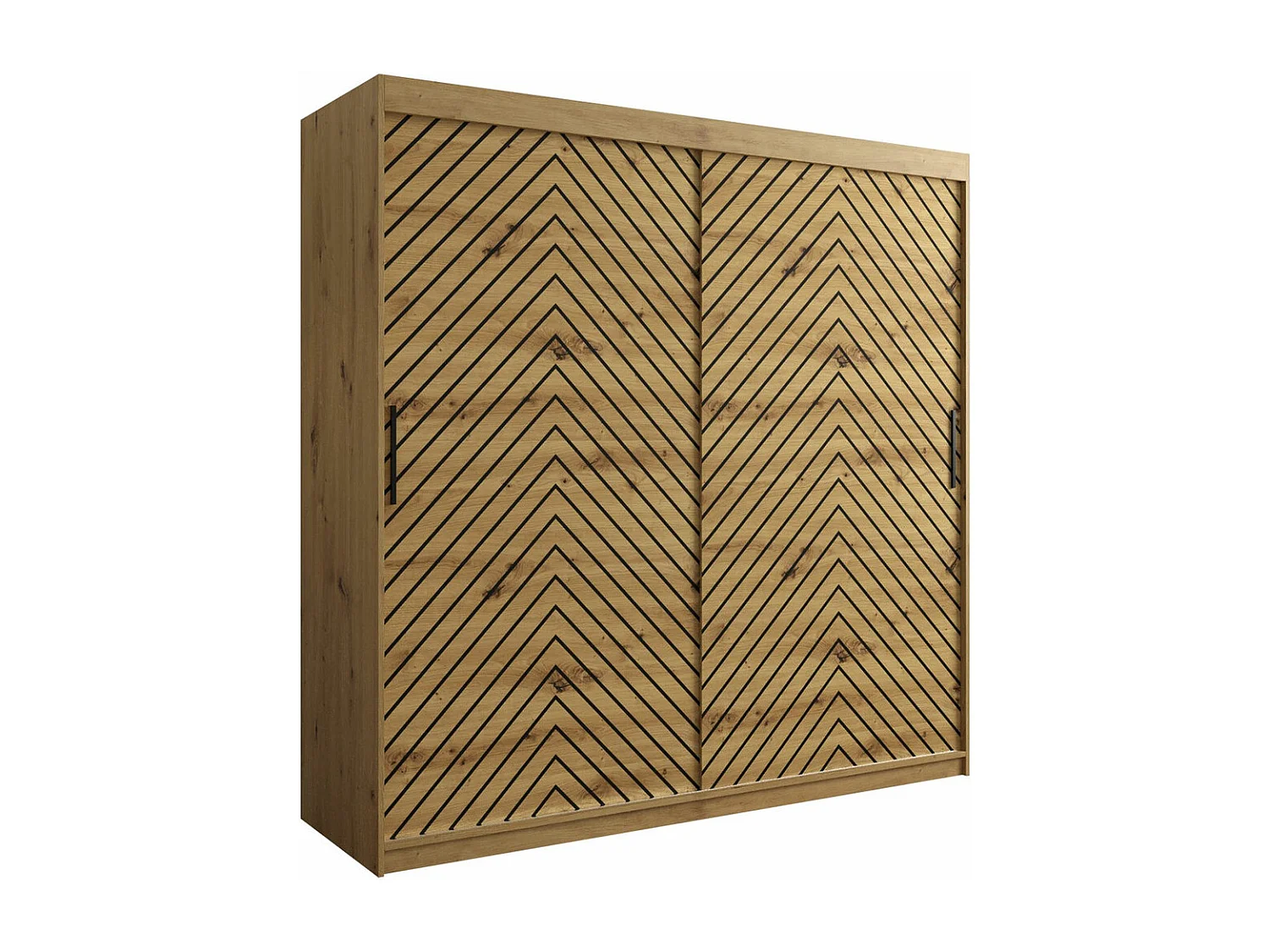 Armoire Hartford 314, Noir|Chêne Artisan, 200x200x62cm, Portes d'armoire: Coulissantes