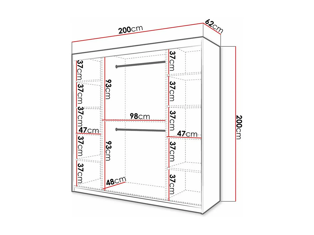 Armoire Hartford 314, Noir|Chêne Artisan, 200x200x62cm, Portes d'armoire: Coulissantes