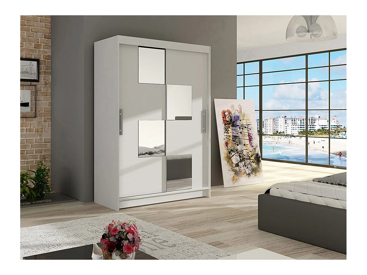 Armario Closico 105, Blanco, 200x120x58cm, Puertas de armario: Correderas