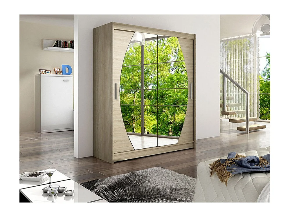 Armario Closico 121, Roble Sonoma, 200x150x58cm, Puertas de armario: Correderas
