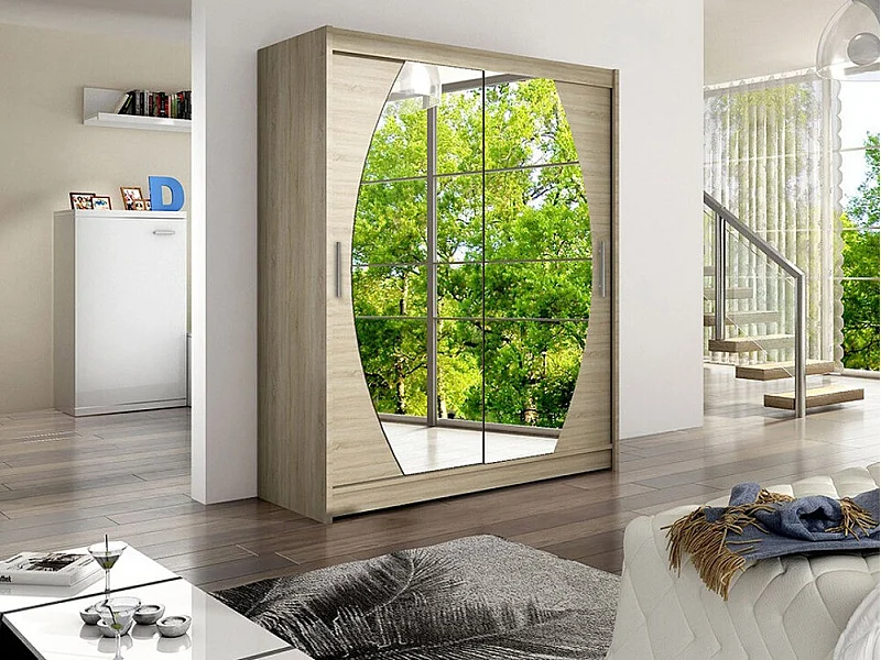 Armoire Closico 121, Sonoma chêne, 200x150x58cm, Portes d'armoire: Coulissantes