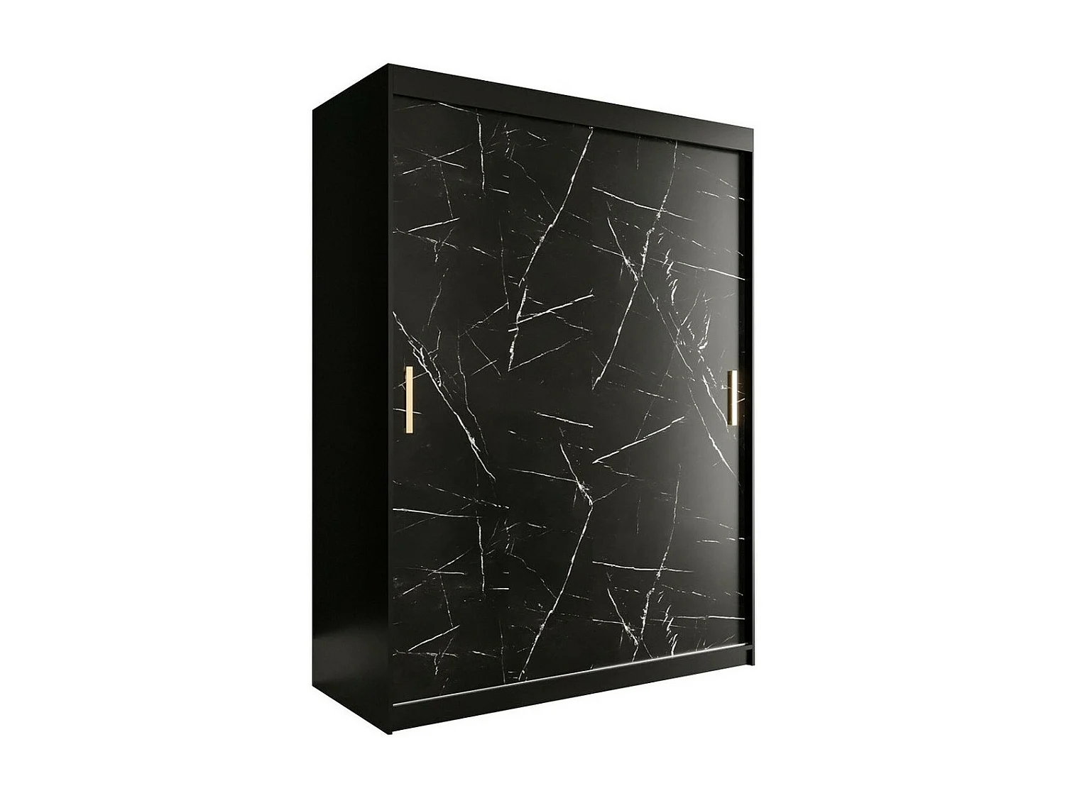 Armoire Hartford 248, Marbre noir|Noir mat, 200x150x62cm, Portes d'armoire: Coulissantes