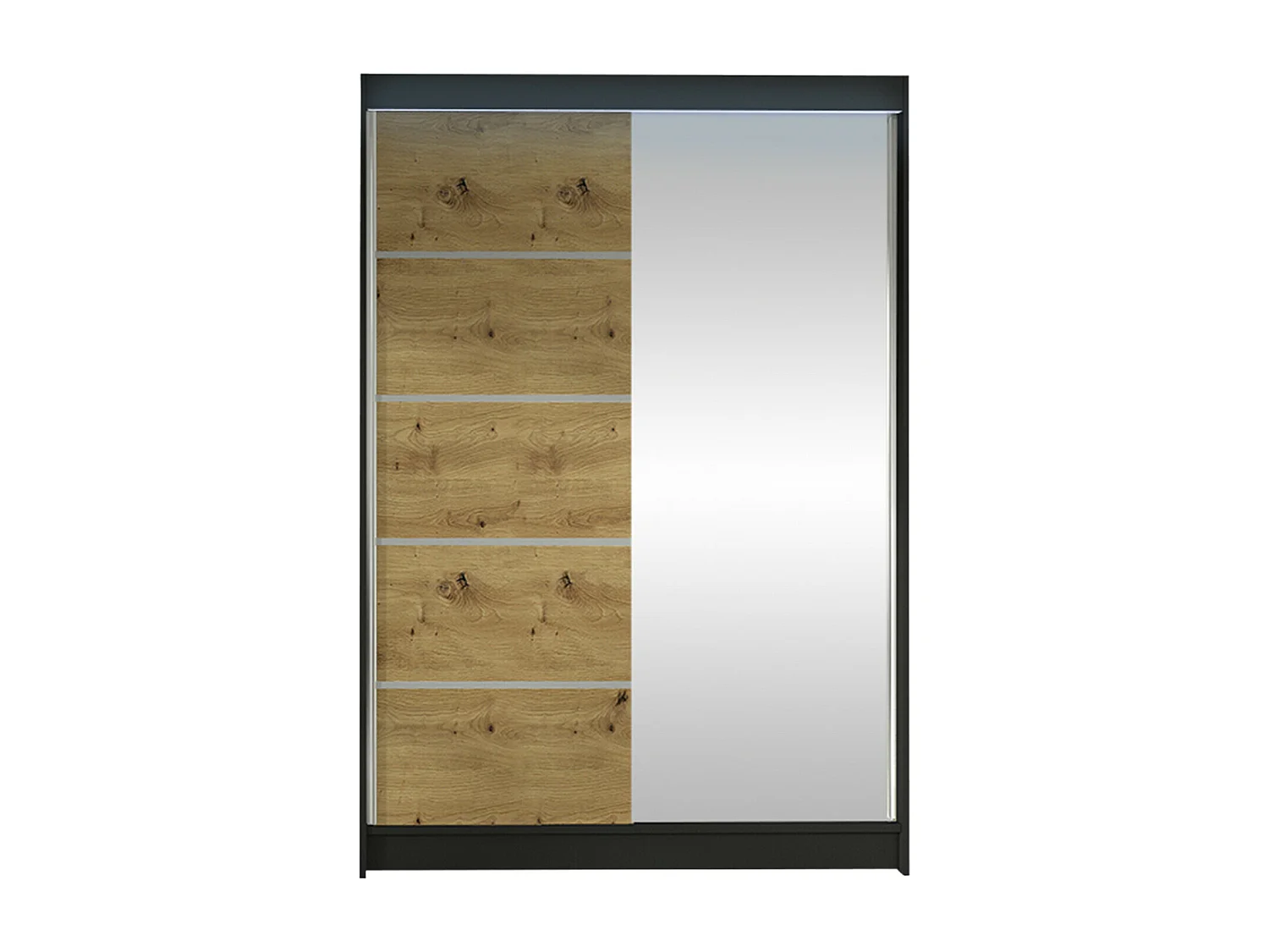 Armoire Closico 149, Noir|Chêne Artisan, 200x120x58cm, Portes d'armoire: Coulissantes