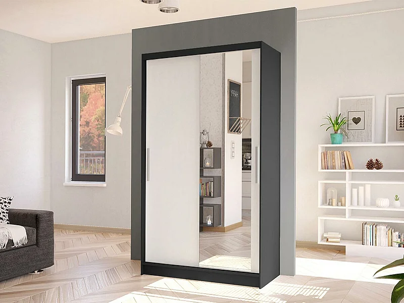 Armario Closico 164, Negro|Blanco, 200x100x58cm, Puertas de armario: Correderas