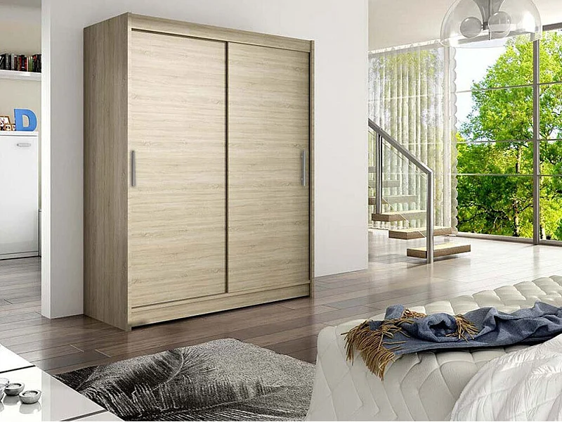 Armoire Closico 103, Sonoma chêne, 200x150x58cm, Portes d'armoire: Coulissantes