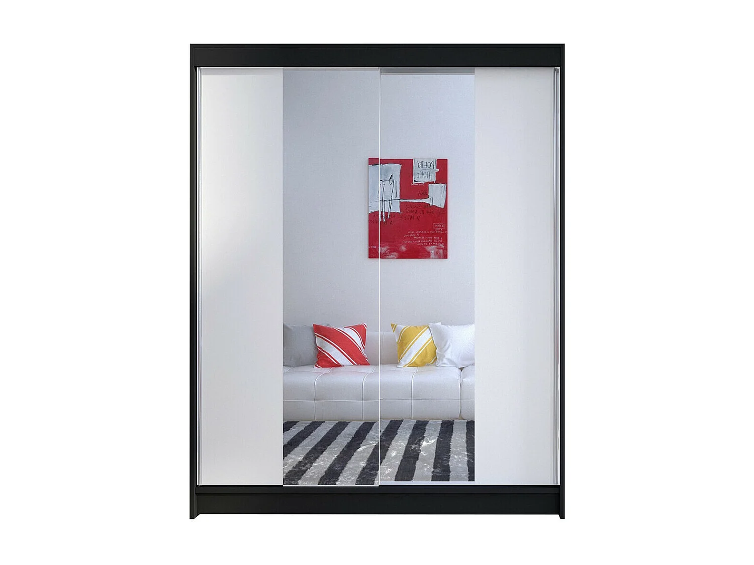 Armario Closico 141, Blanco|Negro, 200x150x58cm, Puertas de armario: Correderas
