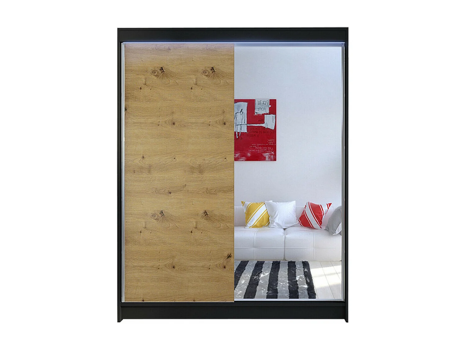 Armario Atlanta 140, Roble Artisan|Negro, 200x150x58cm, Puertas de armario: Correderas