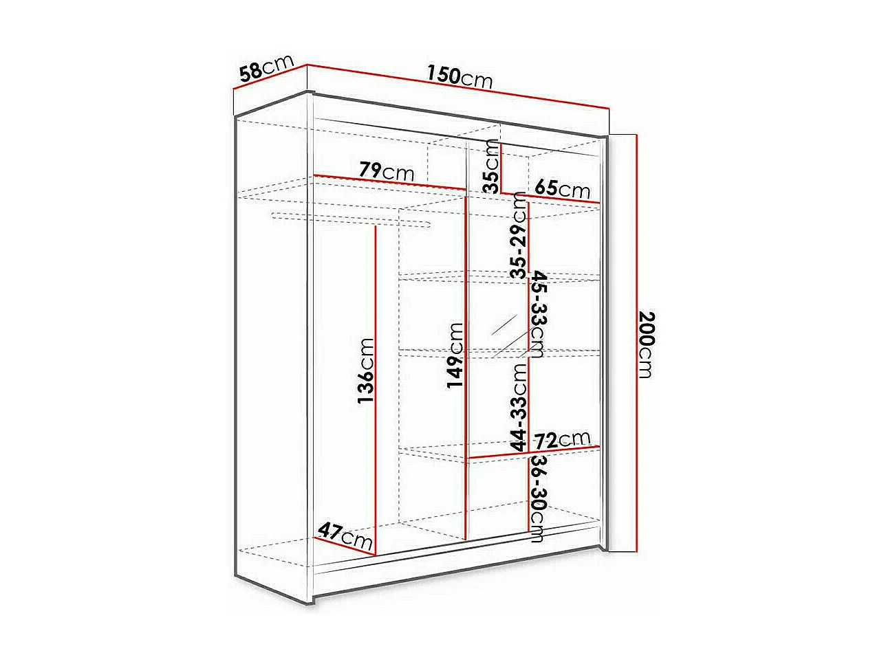 Armario Atlanta 140, Roble Artisan|Negro, 200x150x58cm, Puertas de armario: Correderas