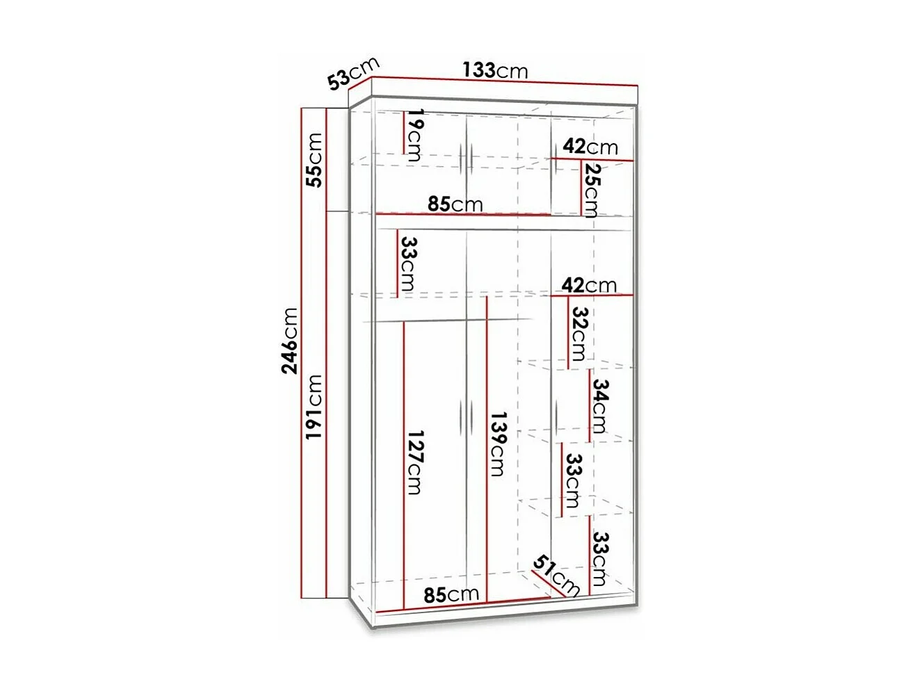 Armario Novduni 105, Roble Sonoma, 246x133x53cm, Puertas de armario: Con bisagras