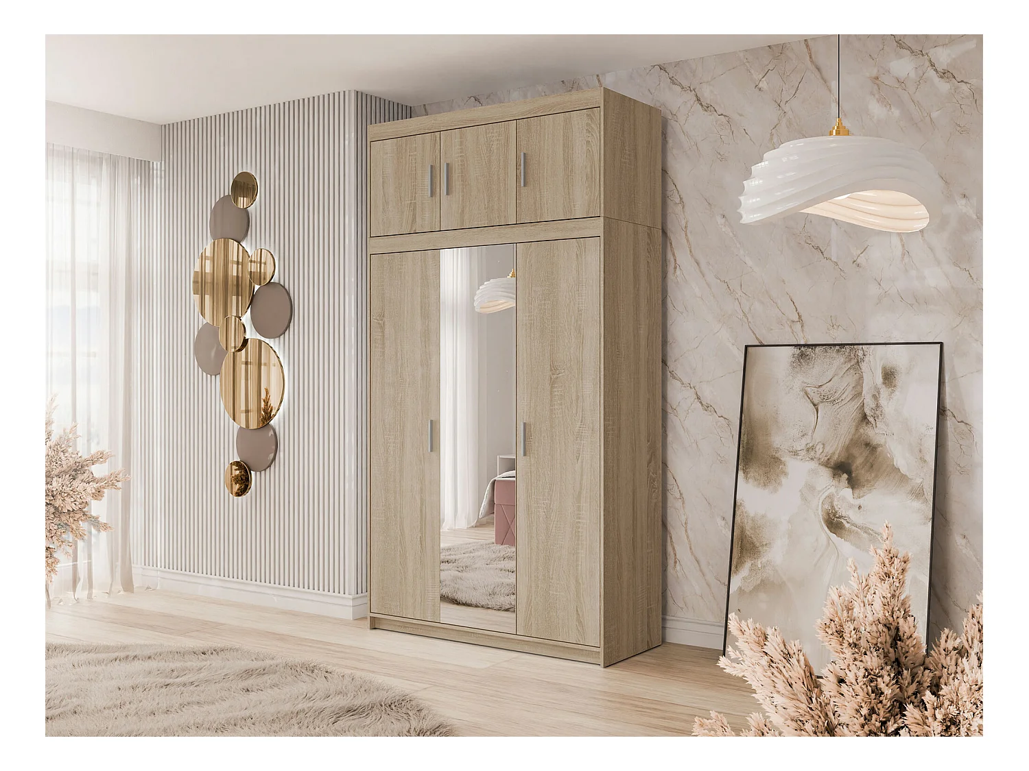 Armoire Novduni 105, Sonoma chêne, 246x133x53cm, Portes d'armoire: Avec des charnières