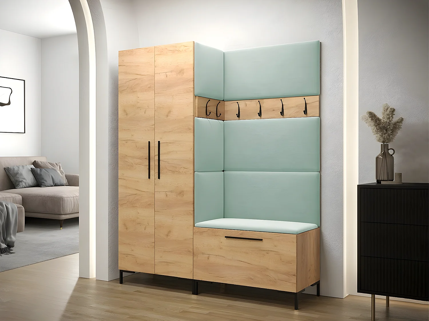 Armoire Tivsoa 109, Craft chêne|Noir, 196x74x44cm, Portes d'armoire: Avec des charnières