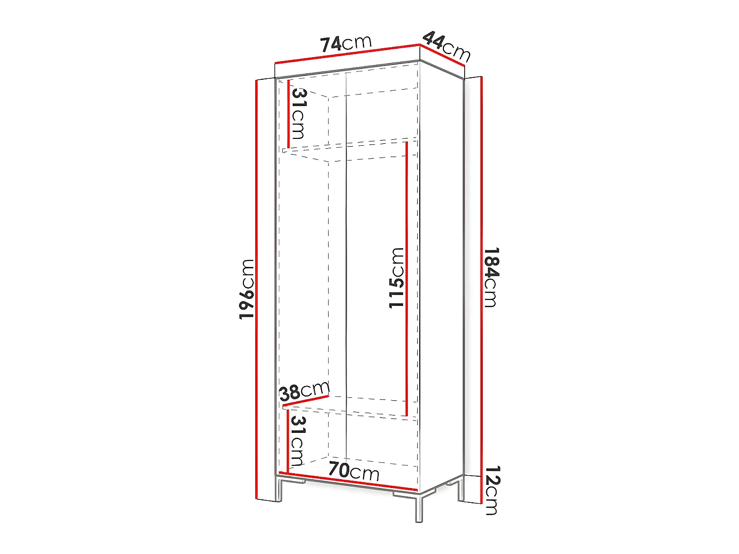 Armoire Tivsoa 109, Craft chêne|Noir, 196x74x44cm, Portes d'armoire: Avec des charnières
