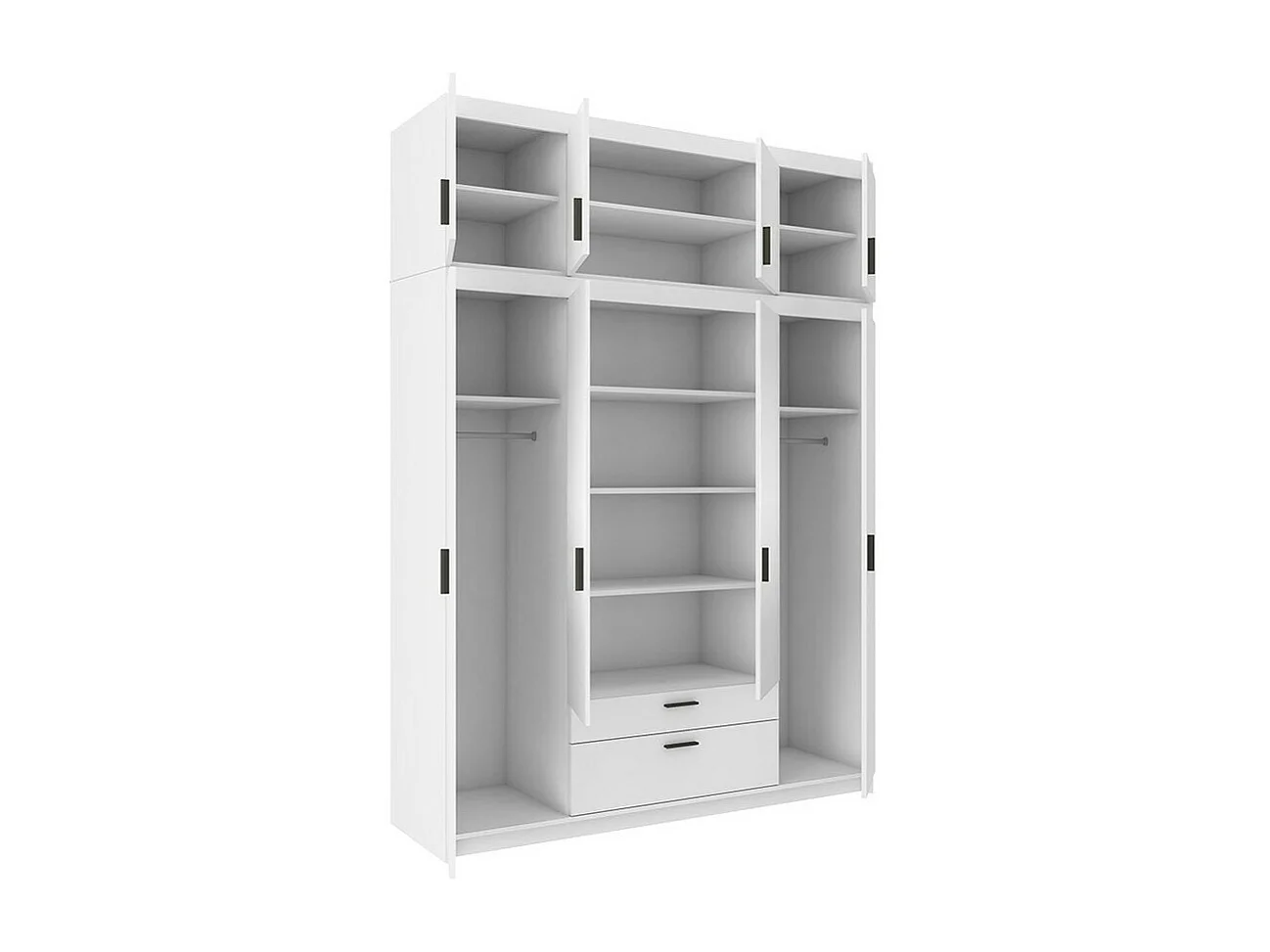 Armoire Novduni 106, Blanc, 246x176x53cm, Portes d'armoire: Avec des charnières