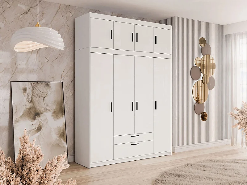 Armoire Novduni 106, Blanc, 246x177x53cm, Portes d'armoire: Avec des charnières