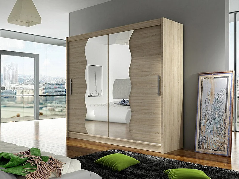 Armario Closico 125, Roble Sonoma, 215x180x57cm, Puertas de armario: Correderas