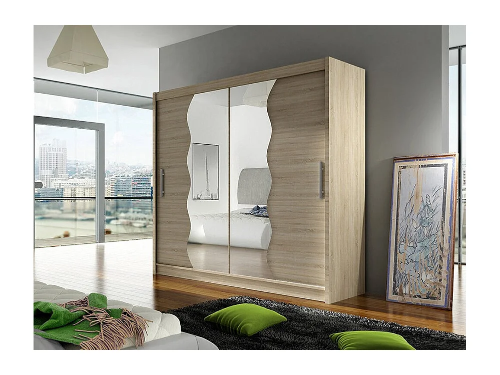 Armoire Closico 125, Sonoma chêne, 215x180x57cm, Portes d'armoire: Coulissantes