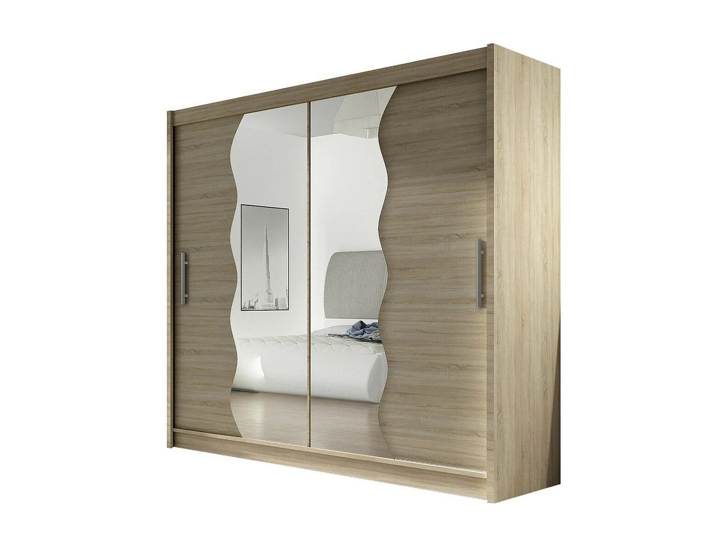 Armoire Closico 125, Sonoma chêne, 215x180x57cm, Portes d'armoire: Coulissantes