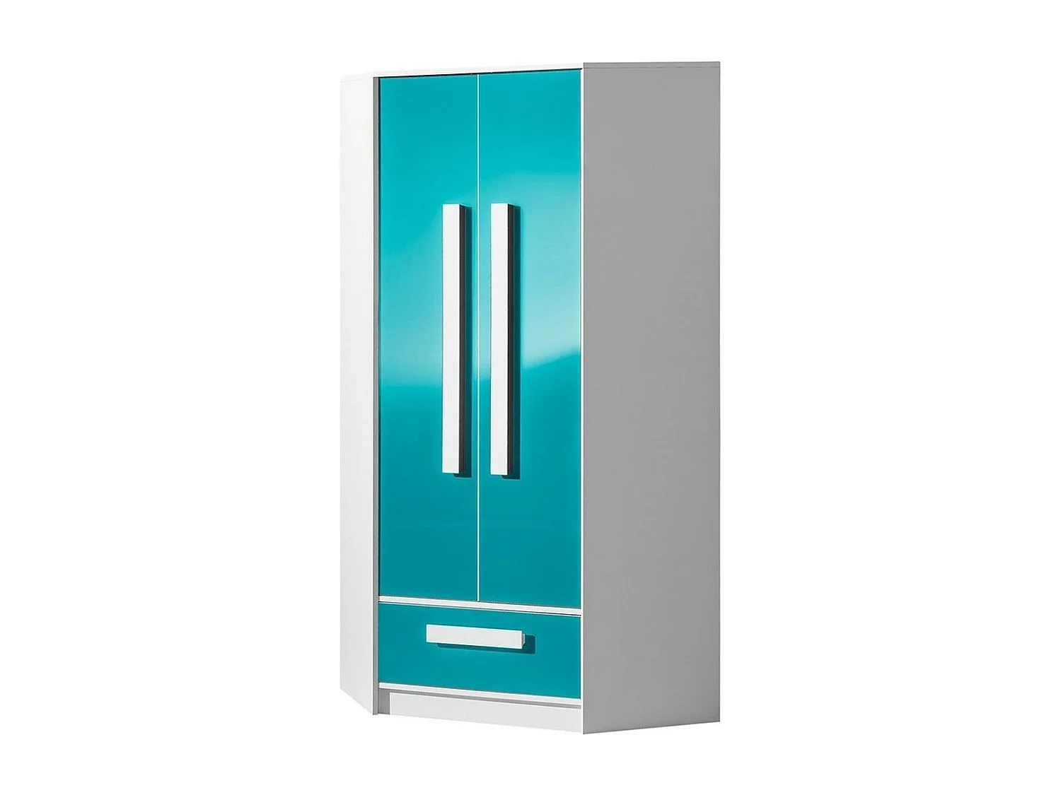 Armoire d'angle Merevari 103, Blanc|Brillant Turquoise, 191x87x87cm, Nombre d'étagères: 3