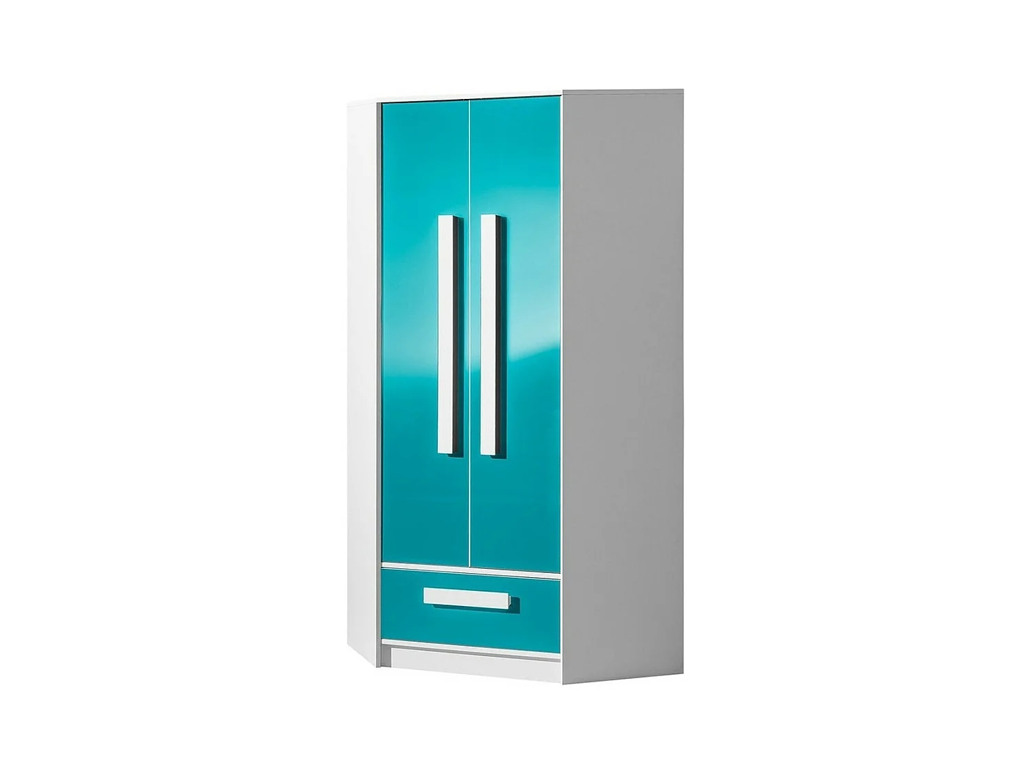 Armoire d'angle Merevari 103, Brillant Turquoise|Blanc, 191x87x87cm, Nombre d'étagères: 3