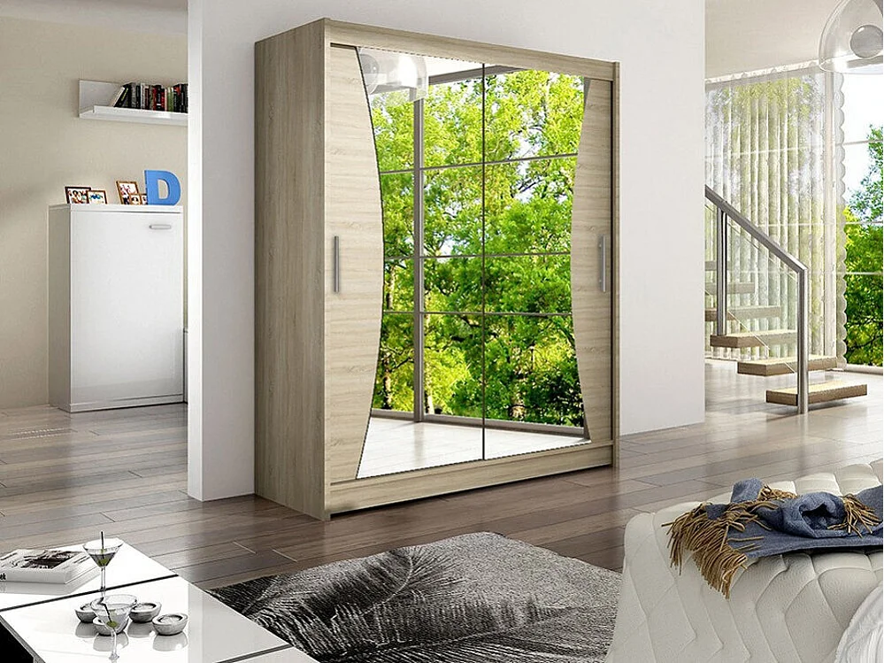 Armoire Closico 116, Sonoma chêne, 200x150x58cm, Portes d'armoire: Coulissantes