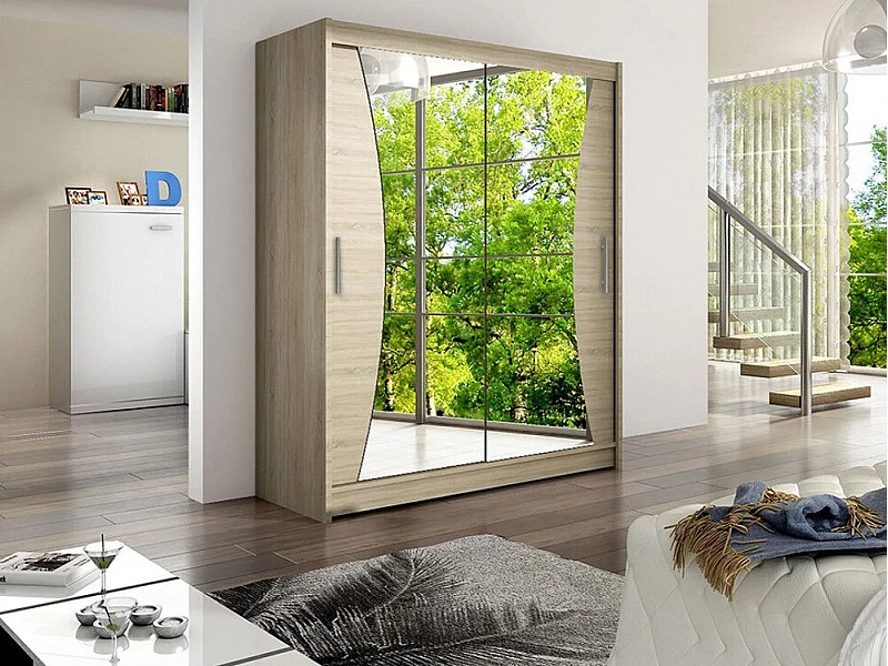 Armoire Closico 116, Sonoma chêne, 200x150x58cm, Portes d'armoire: Coulissantes