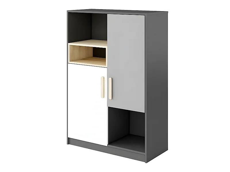 Buffet Veravie 107, Blanc|Hêtre|Graphite|Gris clair, 130x90cm, Le nombre de portes: 240cm