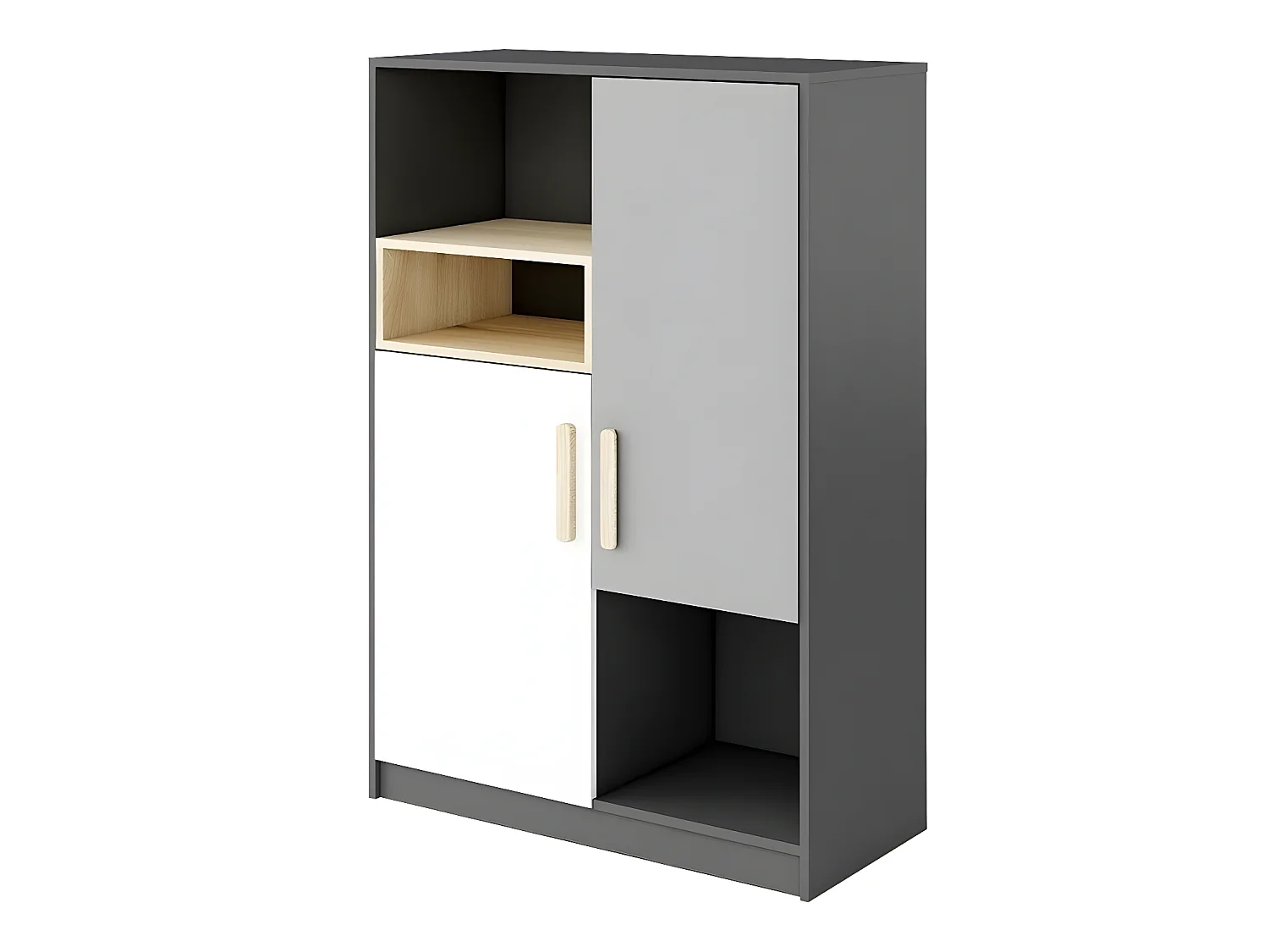 Buffet Veravie 107, Blanc|Hêtre|Graphite|Gris clair, 130x90cm, Le nombre de portes: 240cm