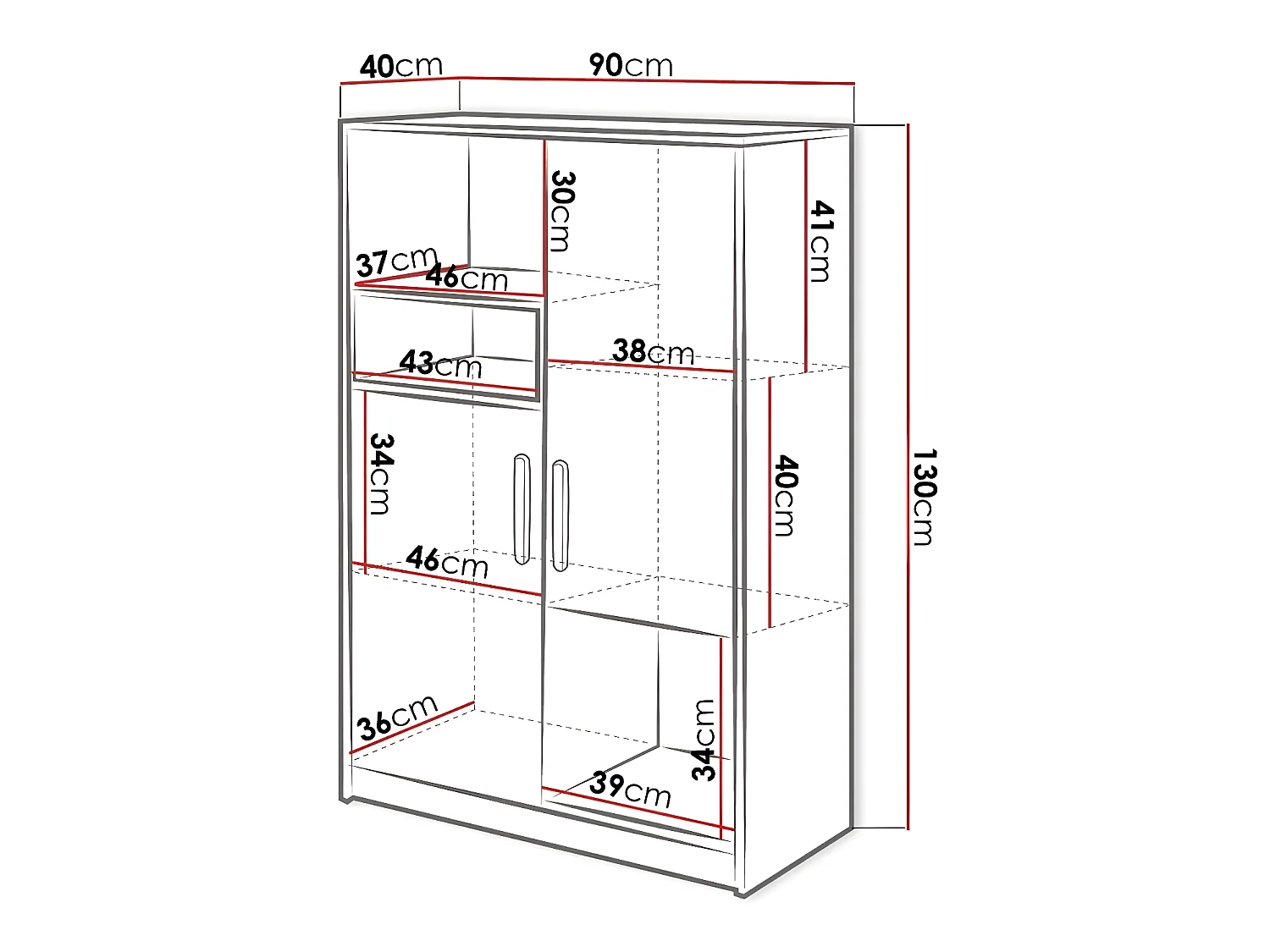 Buffet Veravie 107, Blanc|Hêtre|Graphite|Gris clair, 130x90cm, Le nombre de portes: 240cm