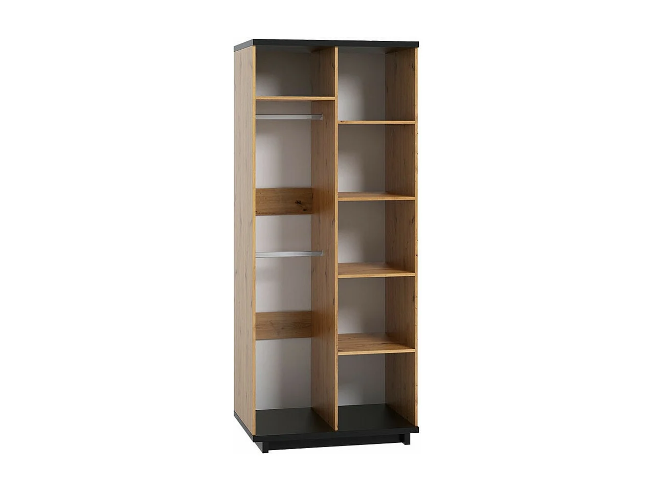 Armoire Morlira 107, Noir mat|Chêne Artisan, 215x90x60cm, Nombre d'étagères: 5