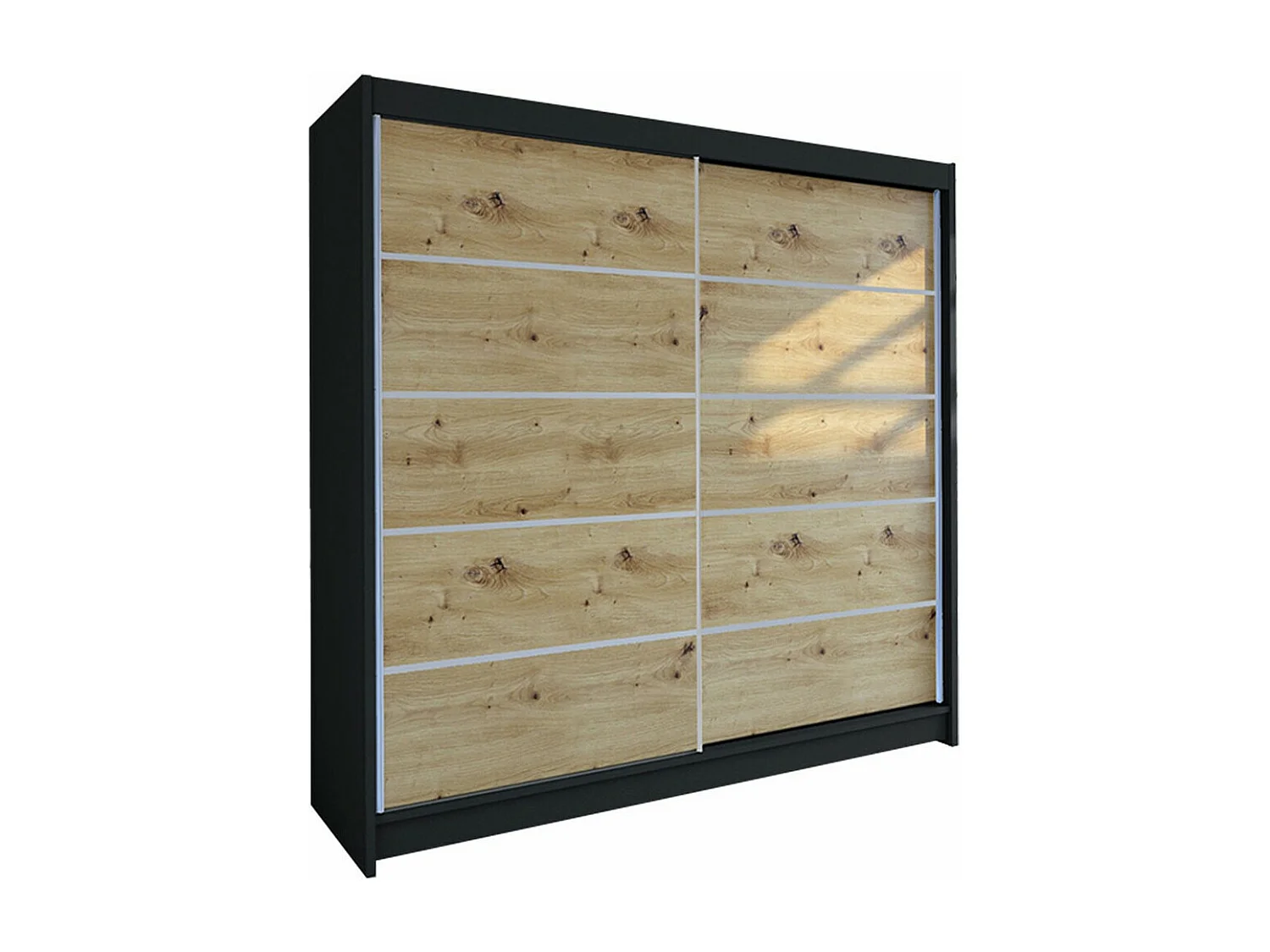 Armadio Closico 153, Nero|Rovere Artisan, 215x180x58cm, Porte armadi: Scorrevoli