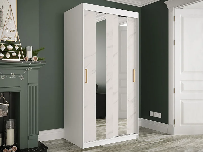 Armario Hartford 240, Mármol blanco|Mate blanco, 200x100x62cm, Número de estantes: 4