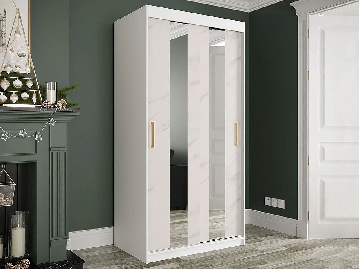 Armario Hartford 240, Mármol blanco|Mate blanco, 200x100x62cm, Número de estantes: 4