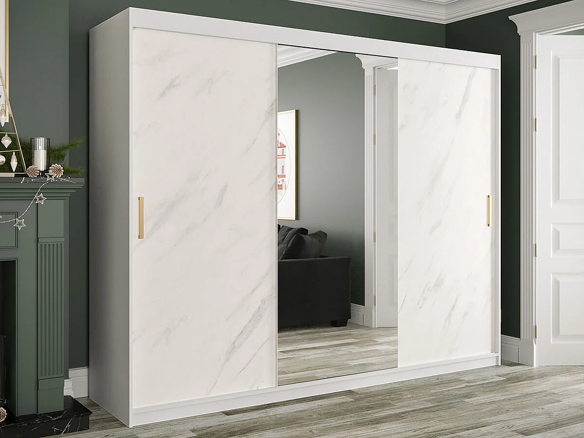 Armario Hartford 257, Mármol blanco|Mate blanco, 200x250x62cm, Número de estantes: 9