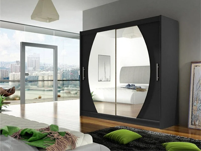 Armario Closico 102, Negro, 215x180x58cm, Puertas de armario: Correderas