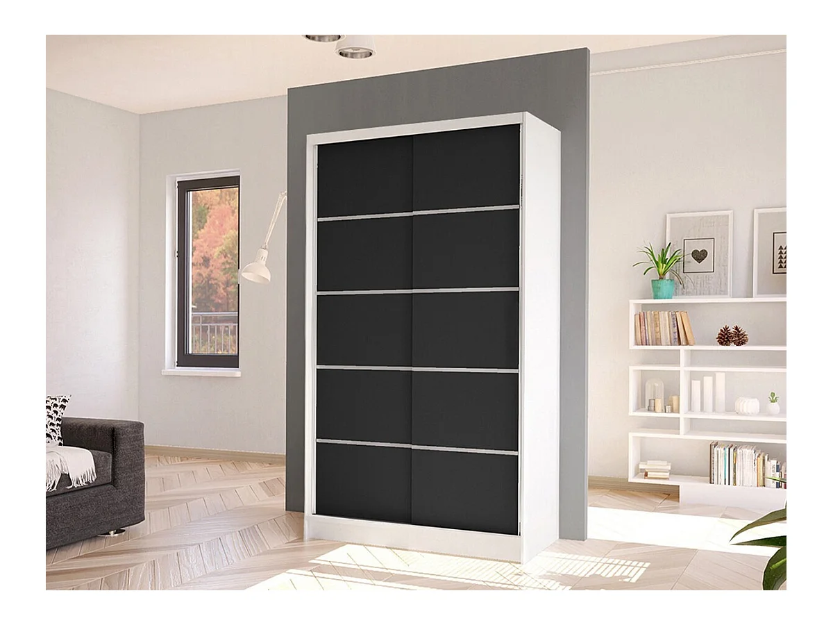 Armoire Closico 167, Blanc|Noir, 200x100x58cm, Portes d'armoire: Coulissantes