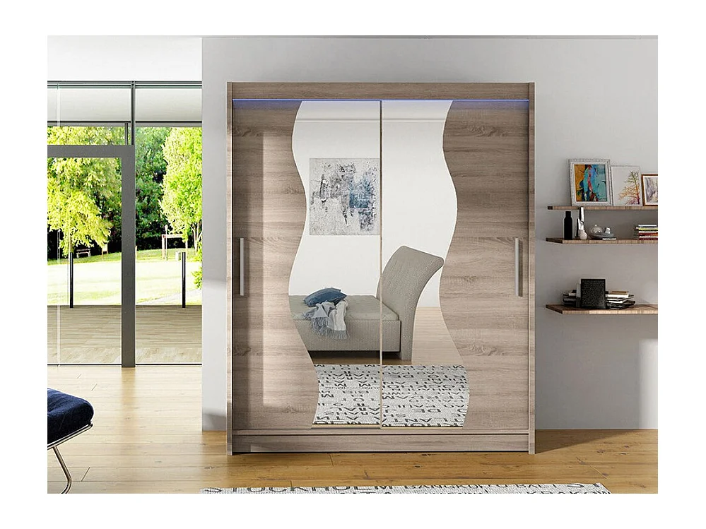 Armario Closico 134, Trufa roble, 200x150x58cm, Puertas de armario: Correderas