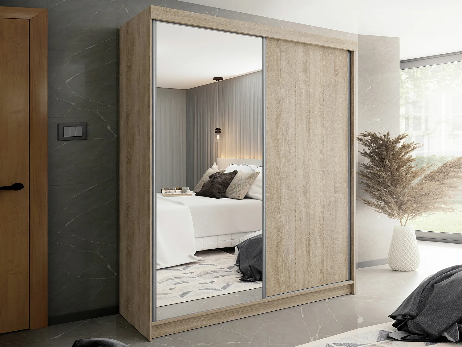 Armoire Dover 107, Sonoma chêne, 200x200x62cm, Portes d'armoire: Coulissantes